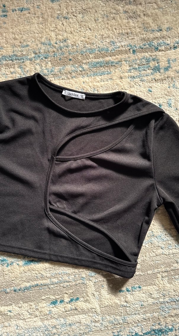 Addax Siyah Uzun Kollu Crop Top - Görsel 2