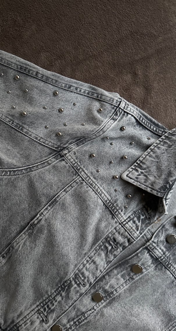 Zara Gri Zımba Detaylı Kadın Denim Ceket - Görsel 2