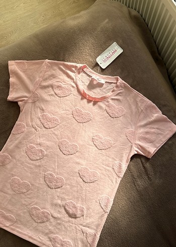 Kadın Toz Pembe ETİKETLİ Kalp Desenli Pijama Takımı - Görsel 5