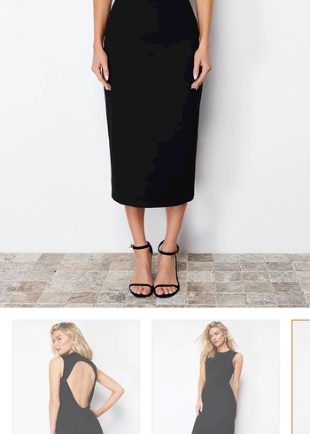 Massimo Dutti Siyah Sırt Dekolteli Midi Elbise