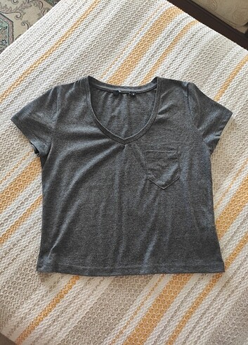 Antrasit V yaka crop bluz 