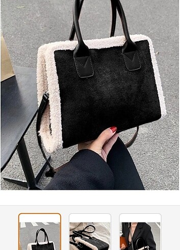 Zara Siyah askılı peluş çanta 