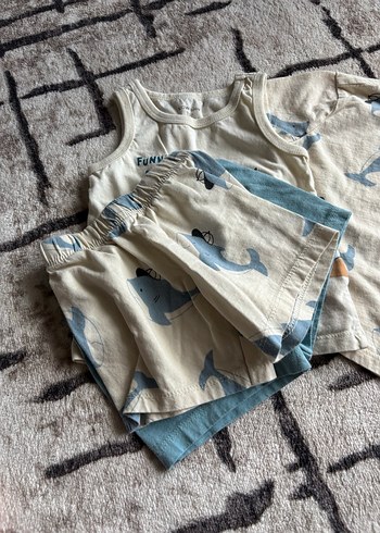 Erkek Bebek Mavi Baskılı Kısa Kollu Takım - Görsel 4