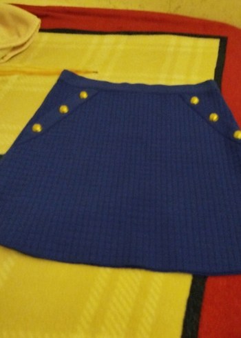 Düğmeli Mavi Mini Etek - Görsel 2