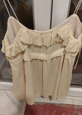 Bej Keten Volanlı elbise - Görsel 2