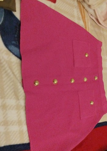 Düğmeli Pembe Mini Etek - Görsel 2