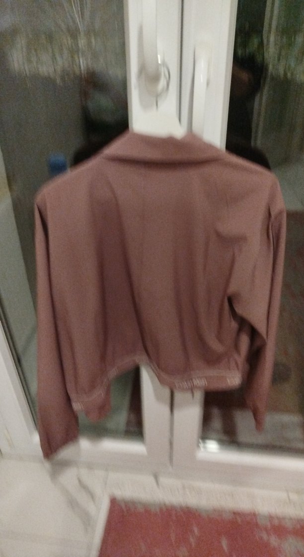 Kadın Bej Midi Ceket, Salaş Kesim, Saten Kumaş - Görsel 4