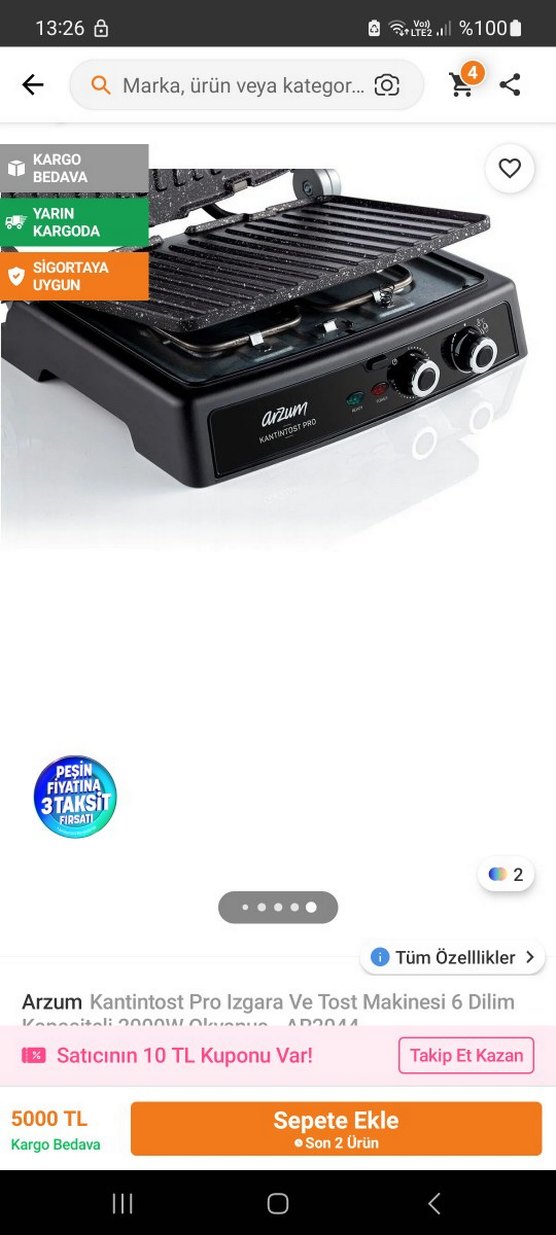 Arzum Siyah Tost Makinesi ve Izgara - Görsel 4