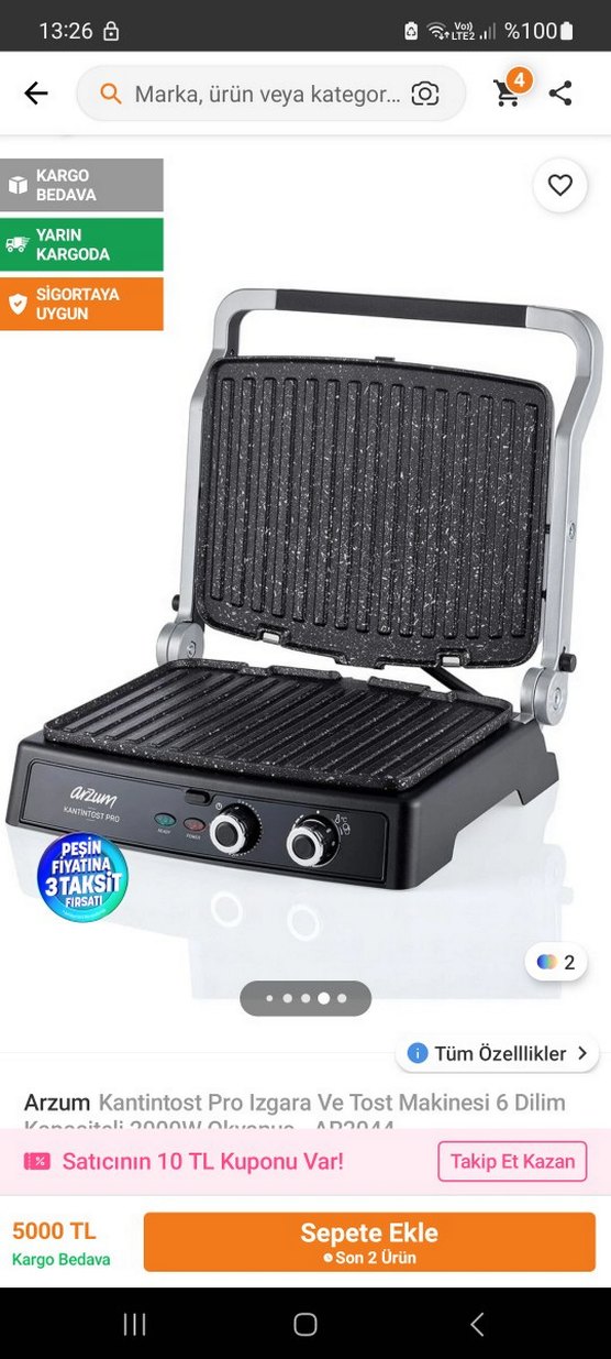 Arzum Siyah Tost Makinesi ve Izgara - Görsel 5