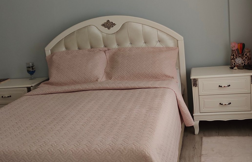 Pembe Pastel Düz Desen Yatak Örtüsü - Görsel 2