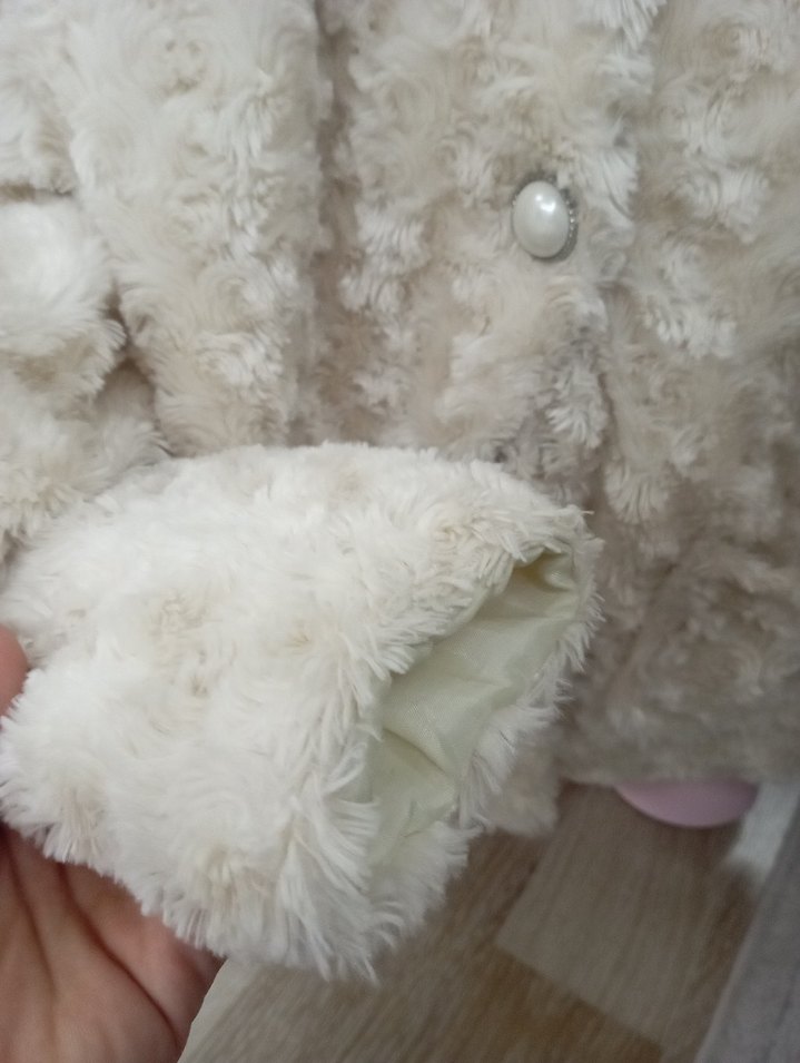 Kız Çocuk Beyaz Peluş Bohem Kaban - Görsel 5