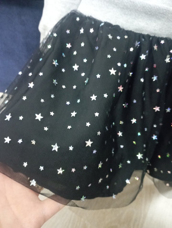 Kız Çocuk Gri Uzun Kollu Payetli Elbise - Görsel 2