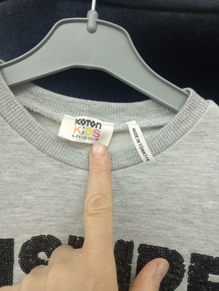 Kız Çocuk Gri Uzun Kollu Payetli Elbise - Görsel 3