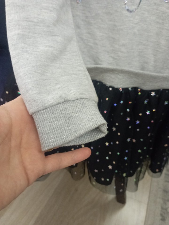 Kız Çocuk Gri Uzun Kollu Payetli Elbise - Görsel 5