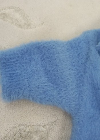 Mavi Yumuşak Doku Kadın Midi Boy Peluş kazak - Görsel 3