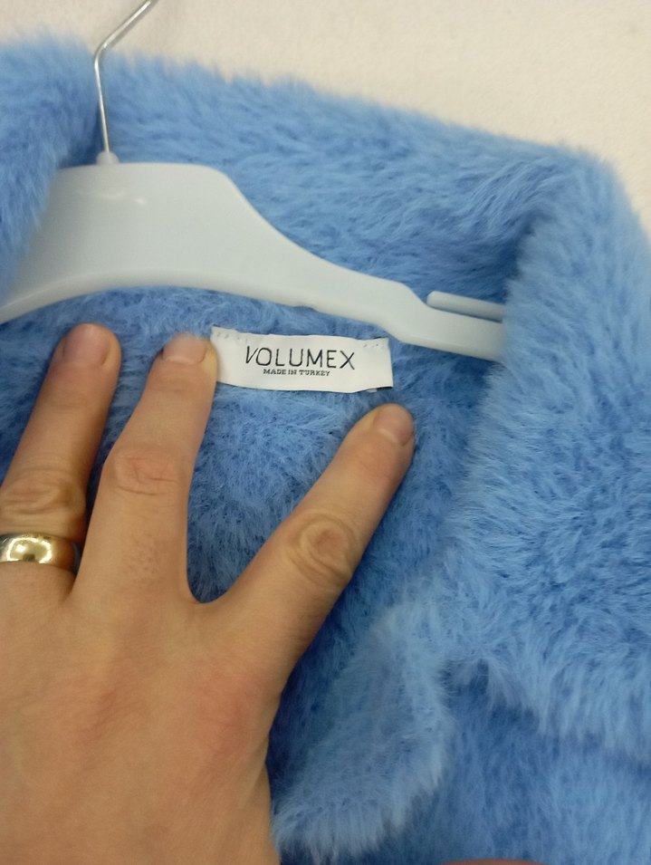 Mavi Yumuşak Doku Kadın Midi Boy Peluş kazak - Görsel 4