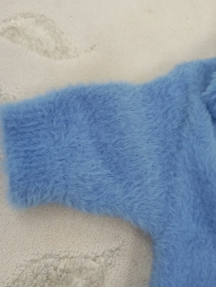 Mavi Yumuşak Doku Kadın Midi Boy Peluş kazak - Görsel 3