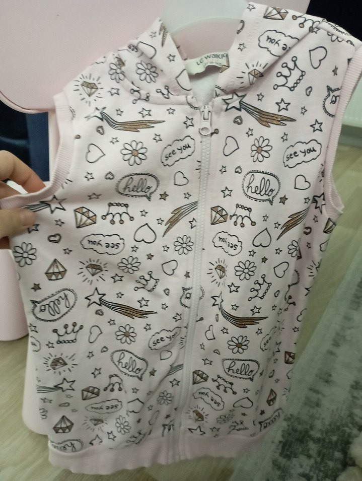 Kız Çocuk Kapüşonlu Baskılı Fermuarlı Yelek - Görsel 3