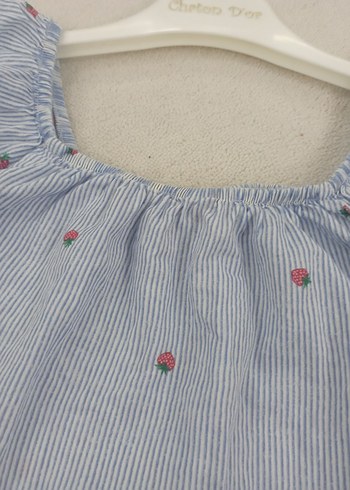 Kız Çocuk Mavi Nakışlı Düğmeli Bluz - Görsel 4