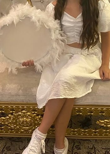 Beyaz Bambu Midi Bohem Elbise - Görsel 7