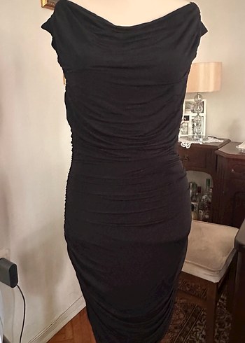 H&M Siyah Drapeli Midi Kadın Abiye Elbise