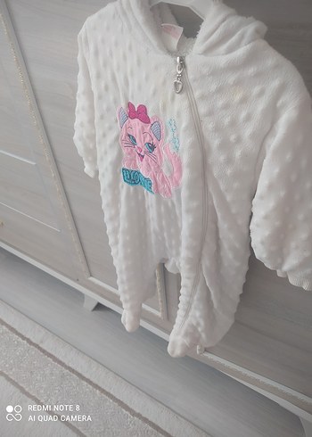 Beyaz Kürklü peluş kız bebek tulum