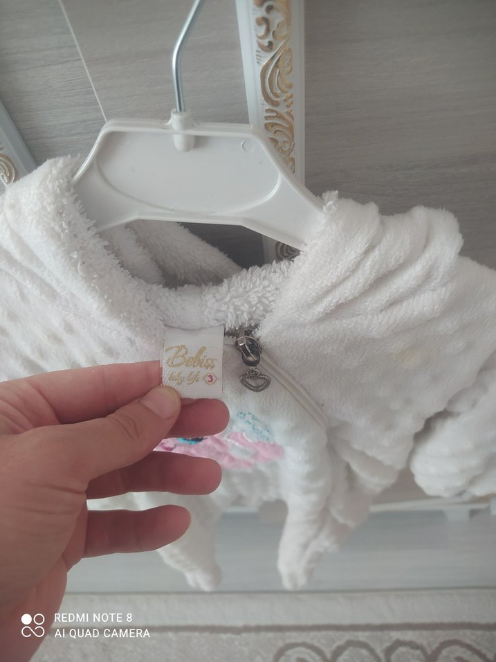 Beyaz Kürklü peluş kız bebek tulum - Görsel 3