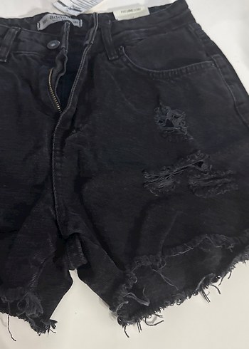Addax Siyah Yırtık Mini Denim Şort 6
