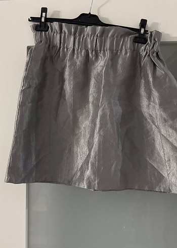 Gri Keten Pilili Mini Etek p21