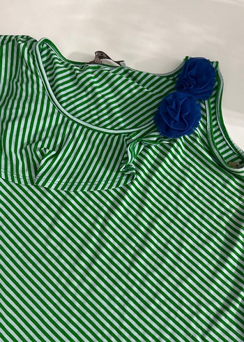Yeşil Çizgili Kolsuz Bluz p35 - Görsel 3