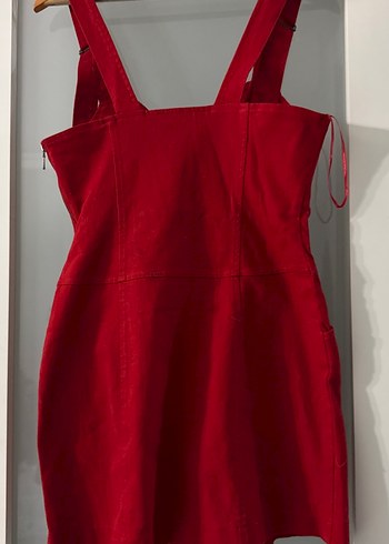 Kırmızı Süet Mini Salopet Elbisep21 - Görsel 4