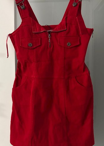 Kırmızı Süet Mini Salopet Elbisep21 - Görsel 2