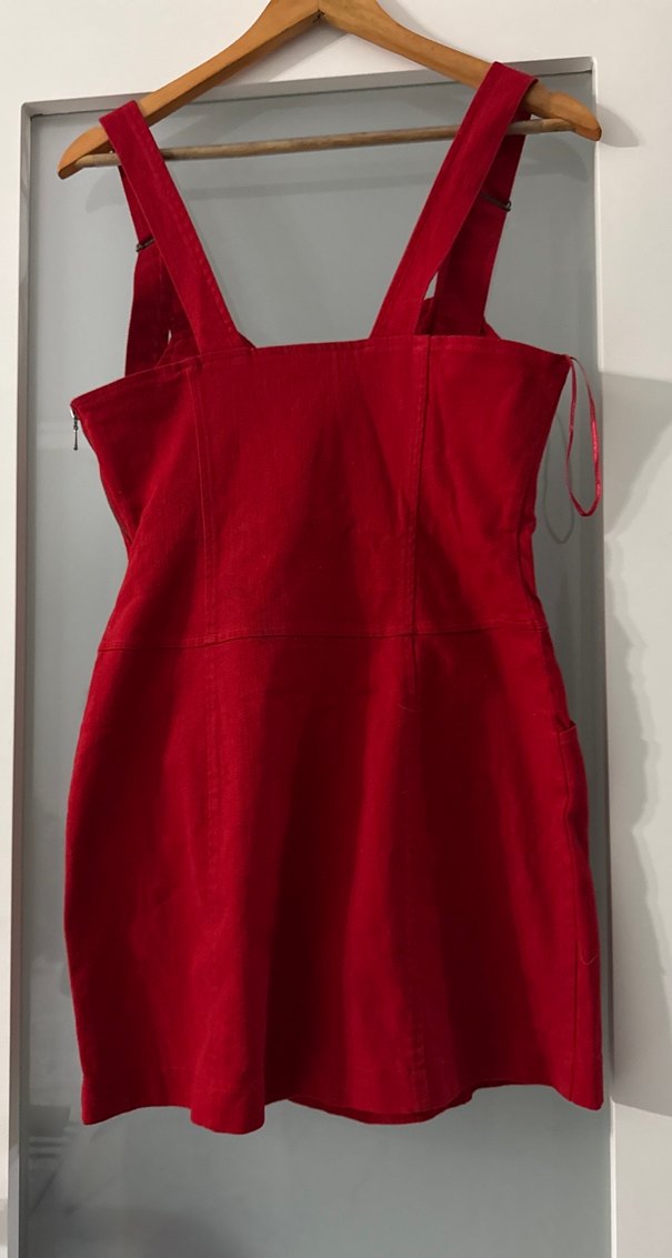 Kırmızı Süet Mini Salopet Elbisep21 - Görsel 4