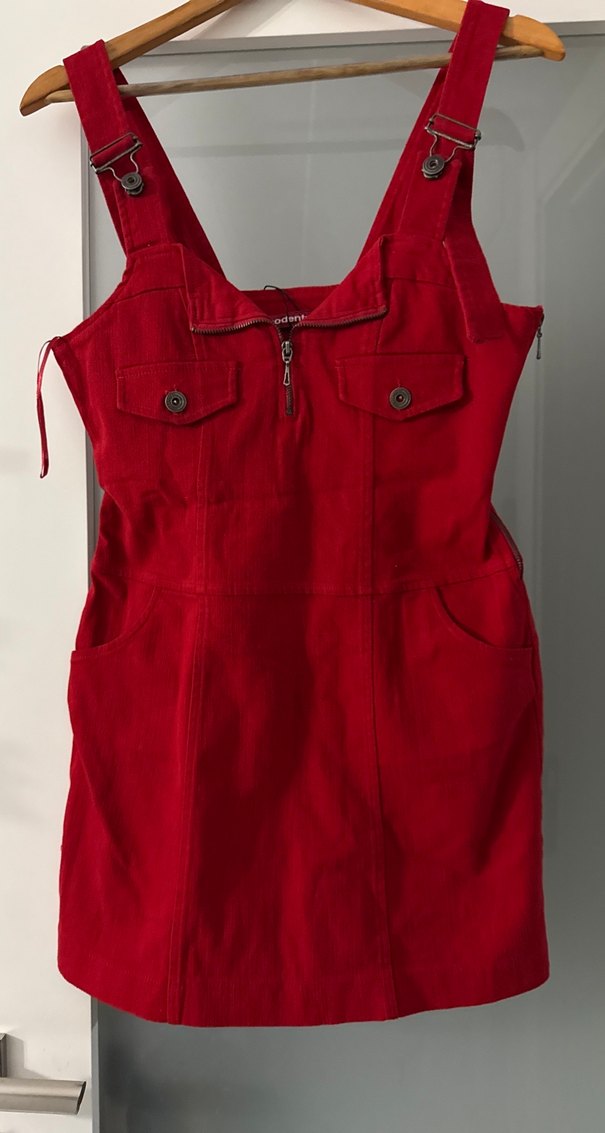 Kırmızı Süet Mini Salopet Elbisep21 - Görsel 2