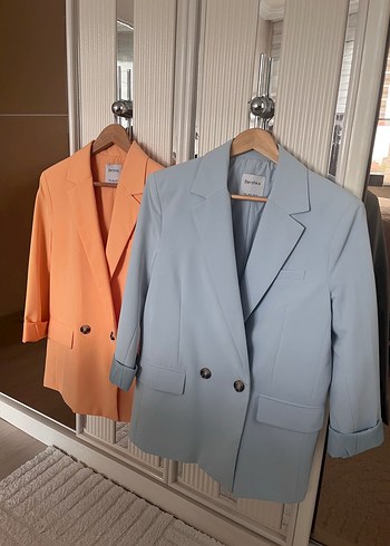 s Beden mavi Renk Düğmeli Notch Yaka Kadın Blazer