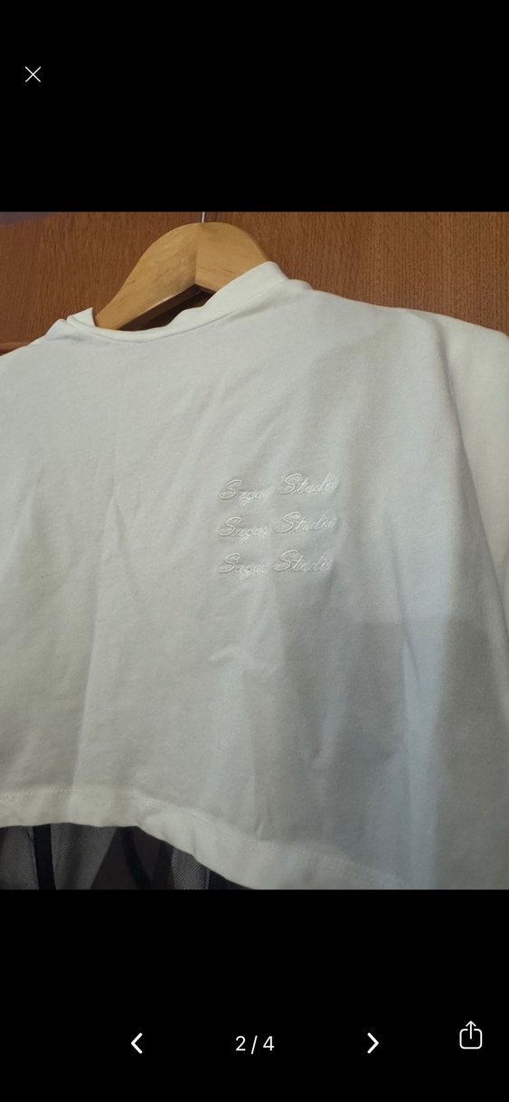 SAGAZA Beyaz Crop Top Siyah Tül Detaylı - Görsel 3