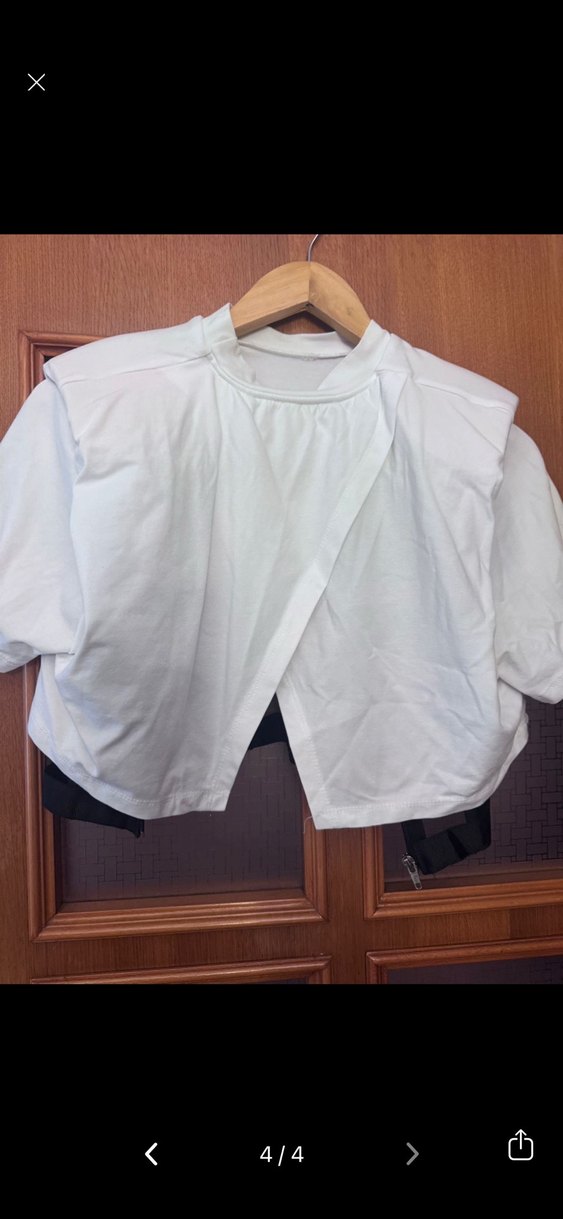 SAGAZA Beyaz Crop Top Siyah Tül Detaylı - Görsel 4