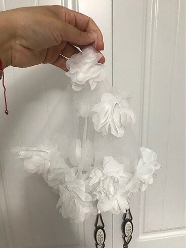 Tasarımcı Gelin mendili beyaz çiçekli halay mendili