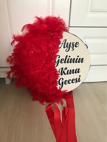 Tasarımcı Gelin tefi kırmızı çiçekli