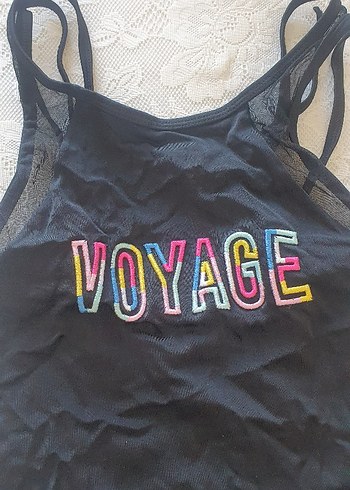 Siyah VOYAGE Baskılı Strappy Mayo - Görsel 2