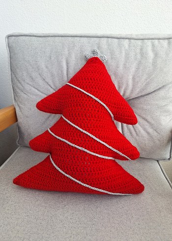 Renkli Ponponlu Kırmızı Yılbaşı Dekor Yastığı - Görsel 3