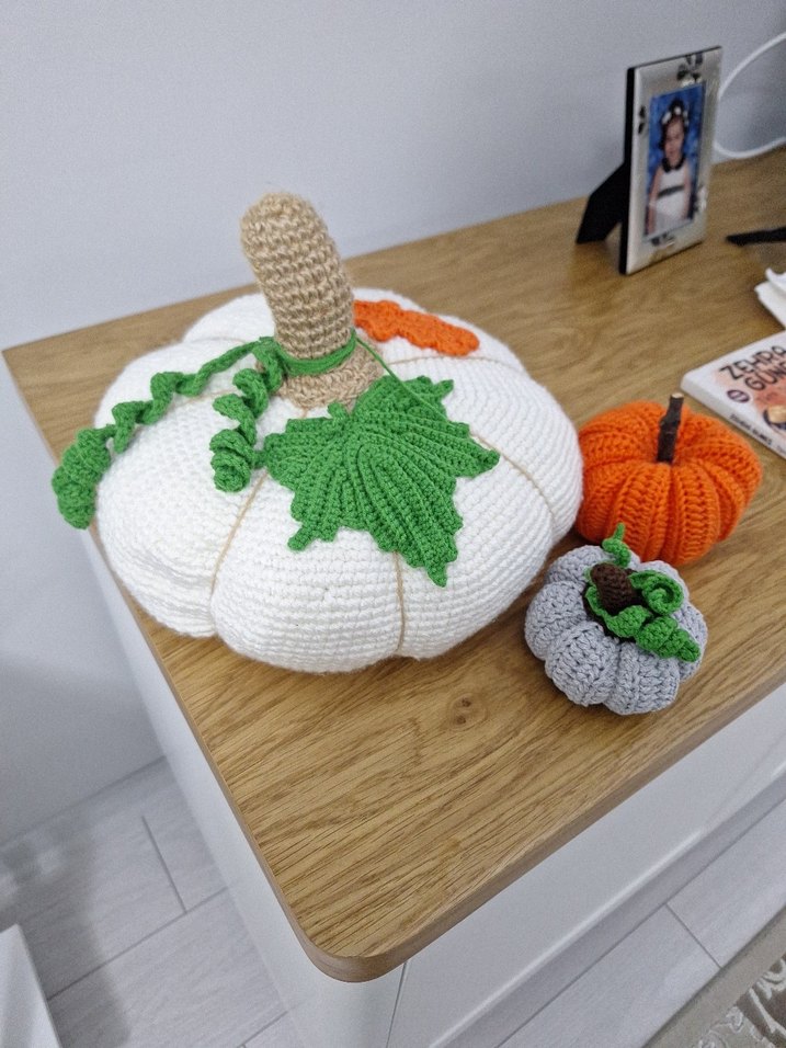 Beyaz, Gri ve Turuncu Örgü Kabak Dekorları - Görsel 3