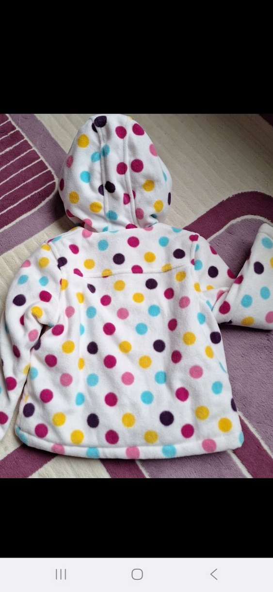 Kız Çocuk Kapüşonlu Renkli Puantiyeli Ceket - Görsel 3