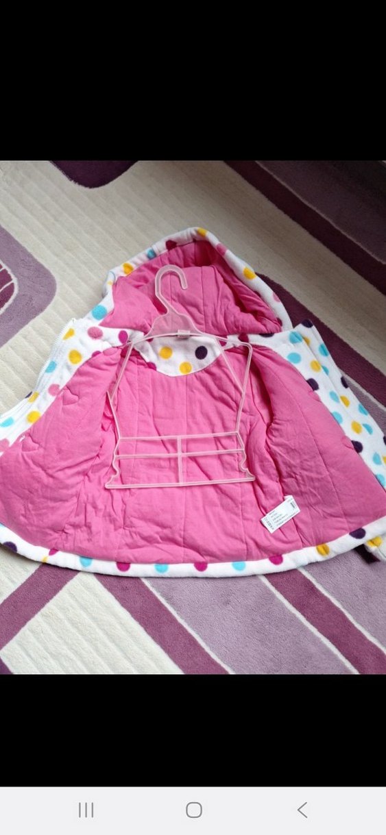 Kız Çocuk Kapüşonlu Renkli Puantiyeli Ceket - Görsel 4