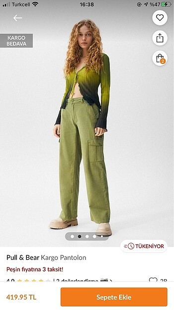 Pull And Bear haki kargo pantolon
