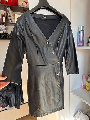 Bershka deri mini elbise
