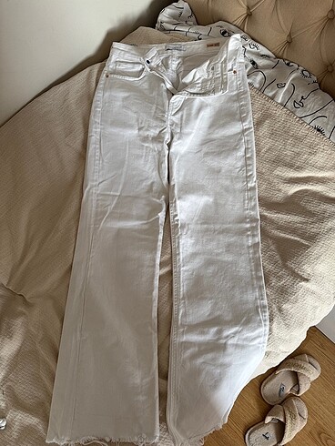 Mavi beyaz wideleg jean