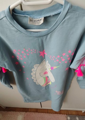 Püsküllü Unicorn Baskılı Kız Sweatshirt elbise - Görsel 5