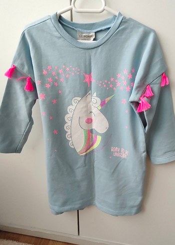 Püsküllü Unicorn Baskılı Kız Sweatshirt elbise - Görsel 7