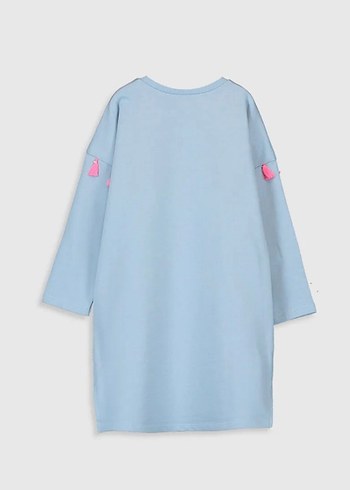 Püsküllü Unicorn Baskılı Kız Sweatshirt elbise - Görsel 2